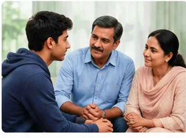 Family discussing recovery and de-addiction support